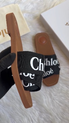 Chloé Woody logo-print canvas slides — 5