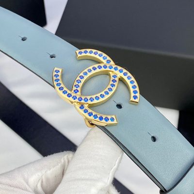 Chanel leather belt in turquoise featuring a silver-tone buckle — 8