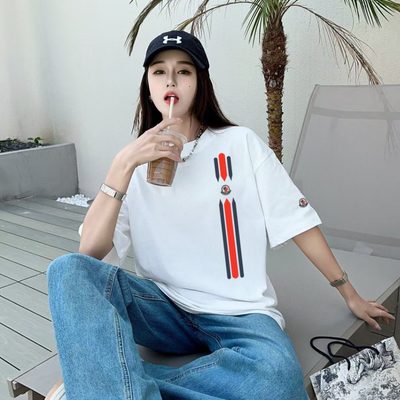 Moncler embroidered tricolor logo cotton T-shirt — 8