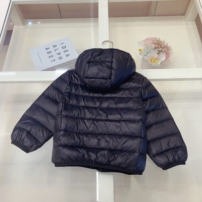 Moncler Enfant navy blue hooded down puffer jacket — 7