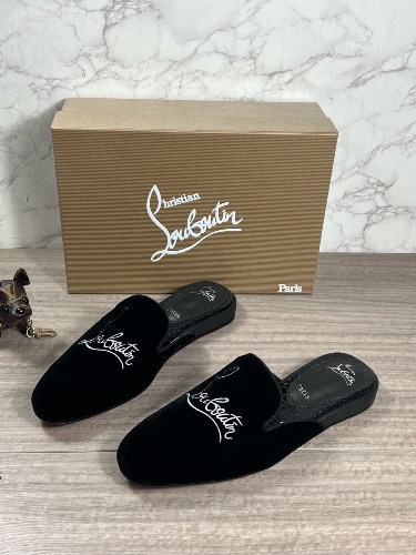 Christian Louboutin Navy Coolito velvet slippers — 3