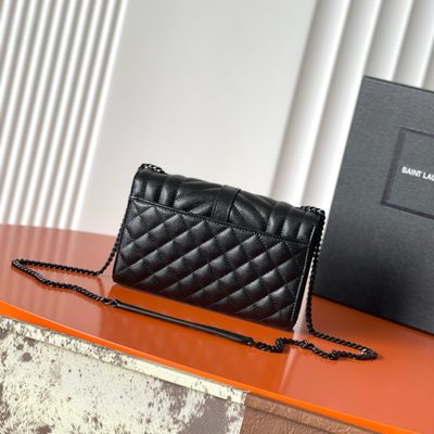 Saint Laurent grey grain de poudre textured leather envelope chain bag — 3