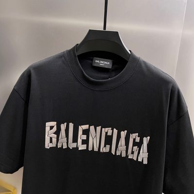 Balenciaga Black Cotton Oversized Tape Logo T-Shirt — 9