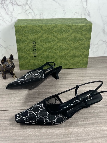 Gucci Demi crystal-embellished mesh slingback pumps