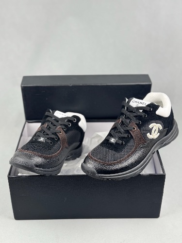 Chanel black and white mesh suede calfskin runners
