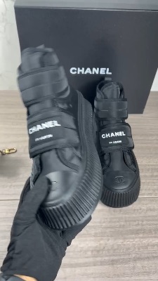 Chanel black nylon high-top sneakers — 5