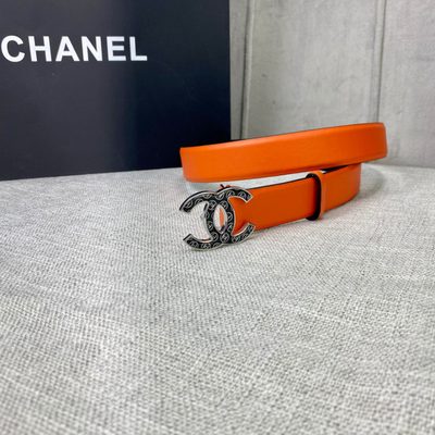 Chanel orange leather belt featuring a silver-tone buckle — 4