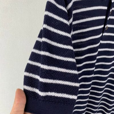 Ralph Lauren navy and white striped cotton-linen polo — 7