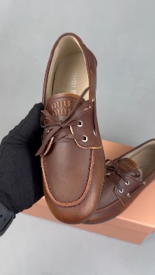 Miu Miu brown leather boat shoes — 5