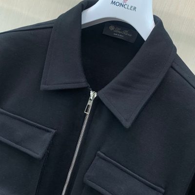 Loro Piana black zip-through overshirt and matching drawstring trousers set — 3