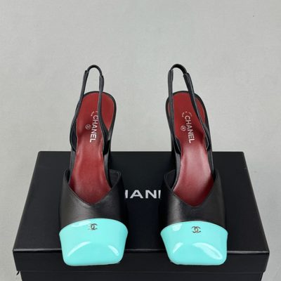 Chanel Two-Tone Block Heel Slingback Pumps — 3