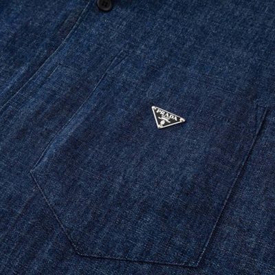 Prada men's navy blue denim bowling shirt — 5