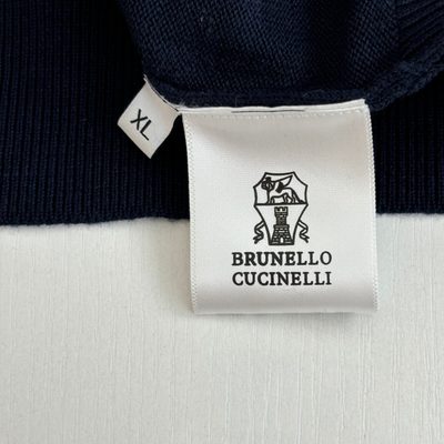 Brunello Cucinelli navy blue fine-knitted short-sleeve polo shirt — 8