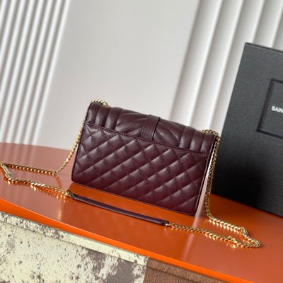 Saint Laurent grey grain de poudre textured leather envelope chain bag — 3