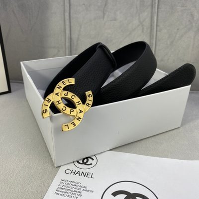 Chanel La Pausa CC belt features a textured black leather strap and a silver-tone metal buckle — 7