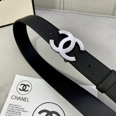 Chanel black leather belt featuring a gold-toned interlocking CC buckle — 7