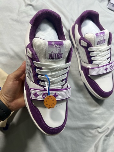 Louis Vuitton LV Trainer Monogram Strap sneakers in white and violet — 3