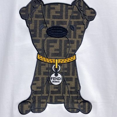 Fendi Men's Black Cotton Jacquard Patch T-shirt — 8