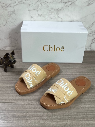 These are Chloé Woody sandals featuring beige logo-embroidered canvas crossover straps — 3
