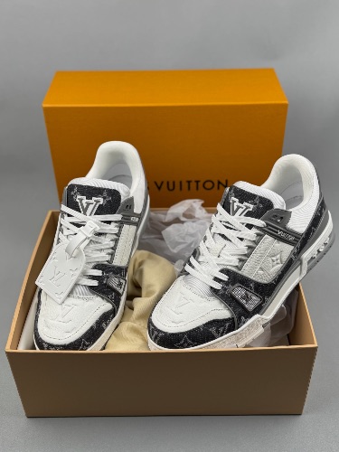 Louis Vuitton LV Trainer sneakers in a white and black monogram denim colorway