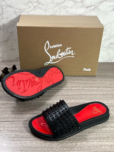 Christian Louboutin "Take It Easy" black spiked rubber slides — 4