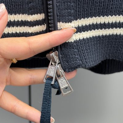 Moncler Navy Paneled Down Cardigan — 6