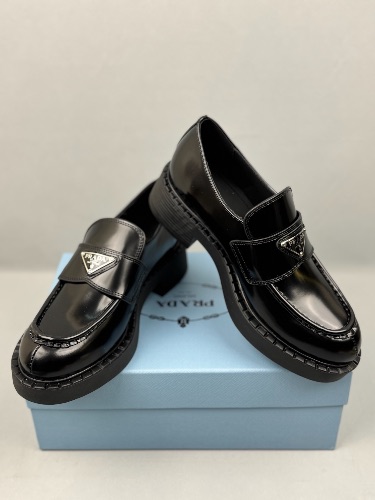 Prada Chocolate brushed leather loafers in black — 4