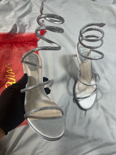 Rene Caovilla Cleo embellished satin sandals in silver — 3