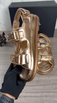 Chanel gold laminated calfskin dad sandals — 5