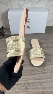 Christian Dior beige and gold embroidered Dway slide sandals — 5
