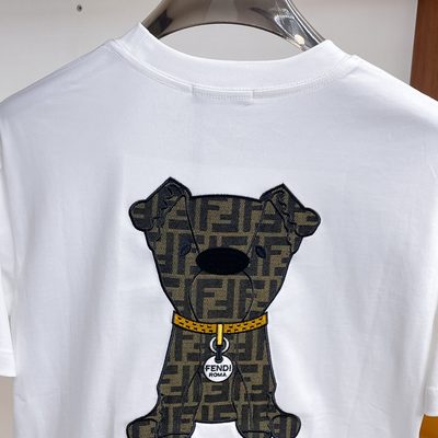 Fendi Men's Black Cotton Jacquard Patch T-shirt — 7