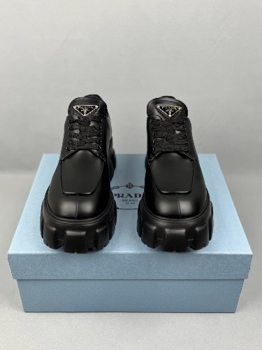 Prada Monolith brushed leather lace-up derby shoes — 3