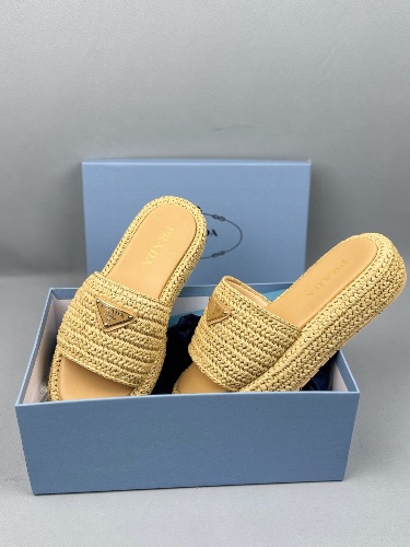 Prada natural crochet platform slides