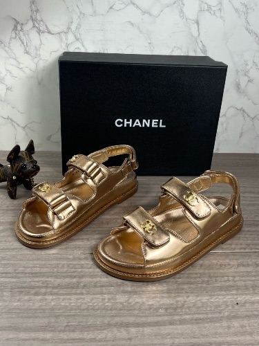 Chanel gold laminated calfskin dad sandals — 3