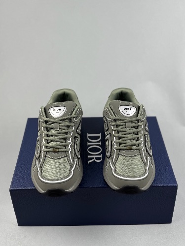 Dior B30 sneakers in grey, featuring a technical mesh and fabric design with a reflective "CD30" sig — 3