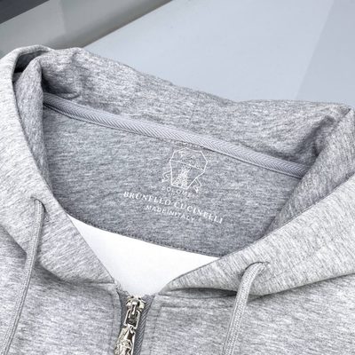 Brunello Cucinelli grey full-zip hooded sweatshirt and matching sweatpants set — 6