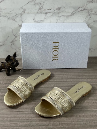 Christian Dior Metallic Gold Strass Embroidered Dway Slide Sandals — 3
