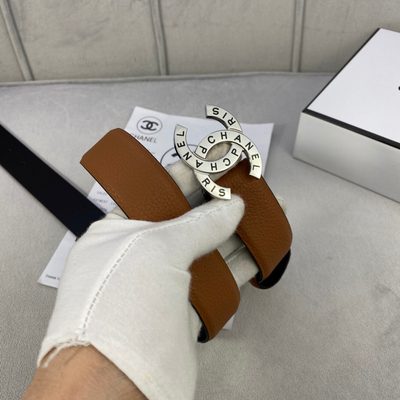 Chanel vintage brown leather belt featuring signature gold CC hardware — 7