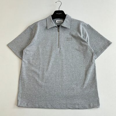 Miu Miu grey mélange cotton half-zip polo shirt — 3