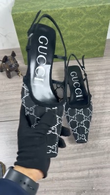 Gucci Demi crystal-embellished mesh slingback pumps — 5
