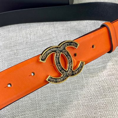 Chanel orange leather belt featuring a silver-tone buckle — 8