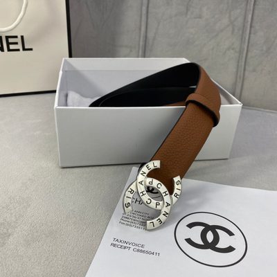 Chanel vintage brown leather belt featuring signature gold CC hardware — 8