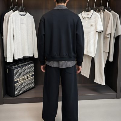 Balenciaga black long-sleeve polo-collar sweatshirt and relaxed-fit trousers — 4