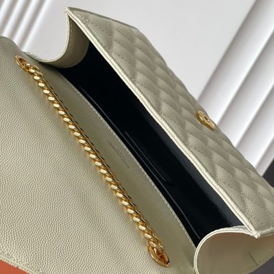 Saint Laurent grey grain de poudre textured leather envelope chain bag — 8
