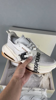 Balmain x Dogpound white leather and knit B-Bold low-top sneakers — 5