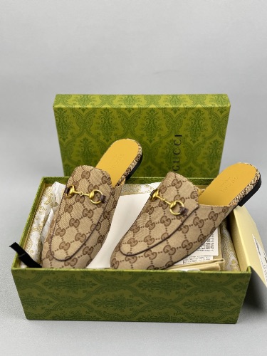 Gucci Princetown canvas mules in beige and ebony