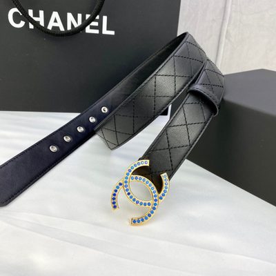 Chanel quilted black leather belt featuring a silver CC logo buckle — 7