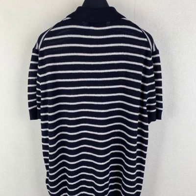 Ralph Lauren navy and white striped cotton-linen polo — 3