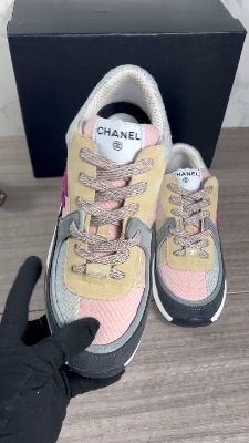 Chanel sneakers in pink, multicolor tweed, and suede — 5