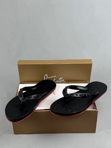Christian Louboutin Super Loubi studded rubber flip flops in black